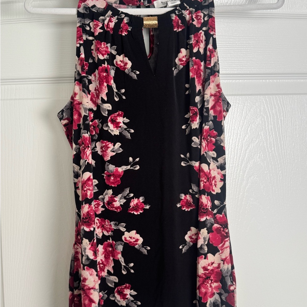 White House Black Market Black and Pink Floral Blouse